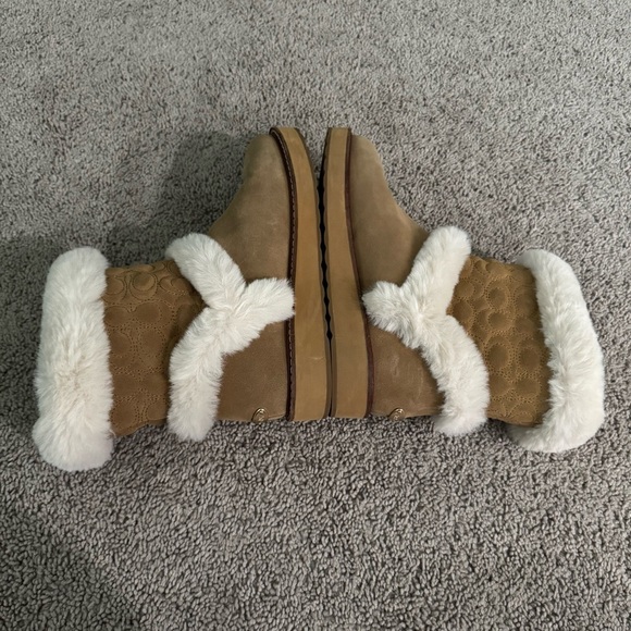 COACH IZZIE Boots Size 9 Signature Midcalf Suede Faux Fur FG4597 - Picture 13 of 15